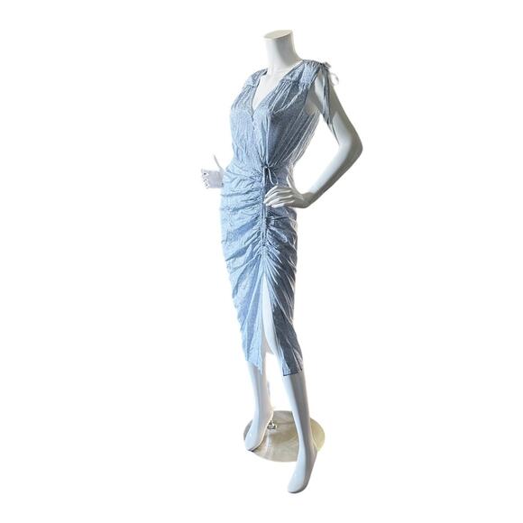 VERONICA BEARD Teagan Floral Silk Dress - Ruched MIDI Blue and white Small 4 - Picture 7 of 13